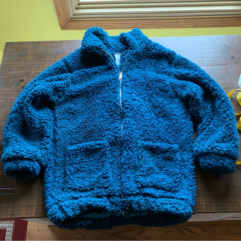 Earthbound Trading TEDDY BEAR JACKET fleece sherpa zip blue coat